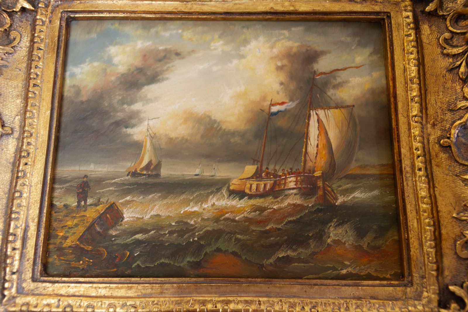 photo furniture Marine Oil Paintings Of Sail Boats In Gilded Frame, 20th Century. Set Of 2.