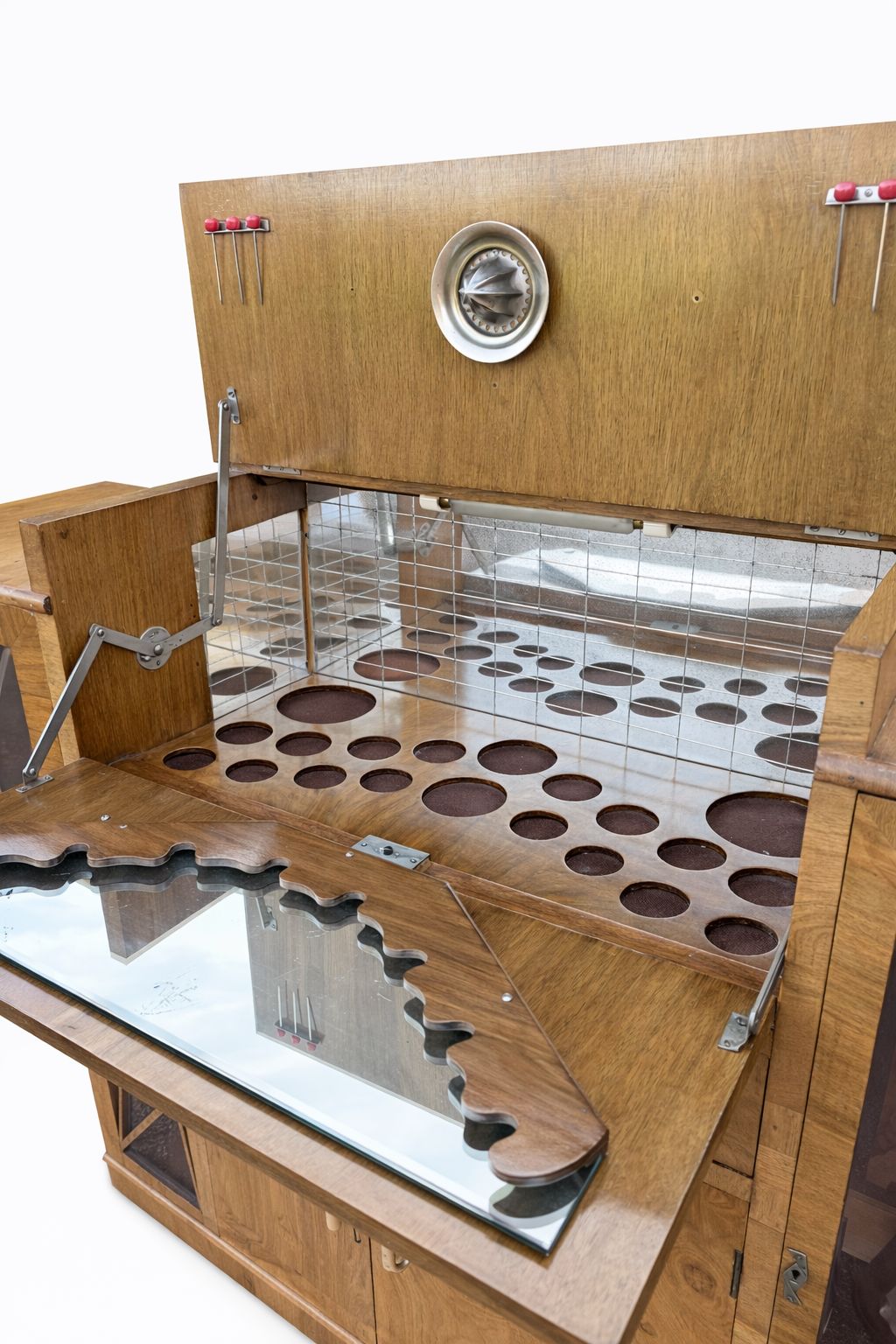 Exceptional 1930s Art Deco Burr Walnut Cocktail Cabinet With Mirrored Illuminated Bar photo for sale