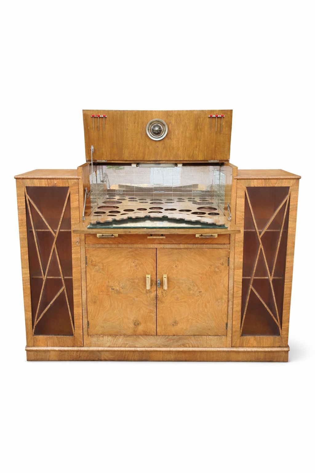 Exceptional 1930s Art Deco Burr Walnut Cocktail Cabinet With Mirrored Illuminated Bar photo Furniture