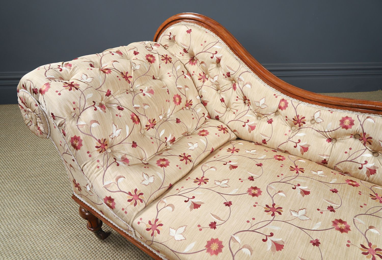 photo buy Antique English Rosewood Upholstered Chaise Longue / Day Bed / Settee / Couch By H. Goodall & Sons Of Newcastle (Circa 1860)