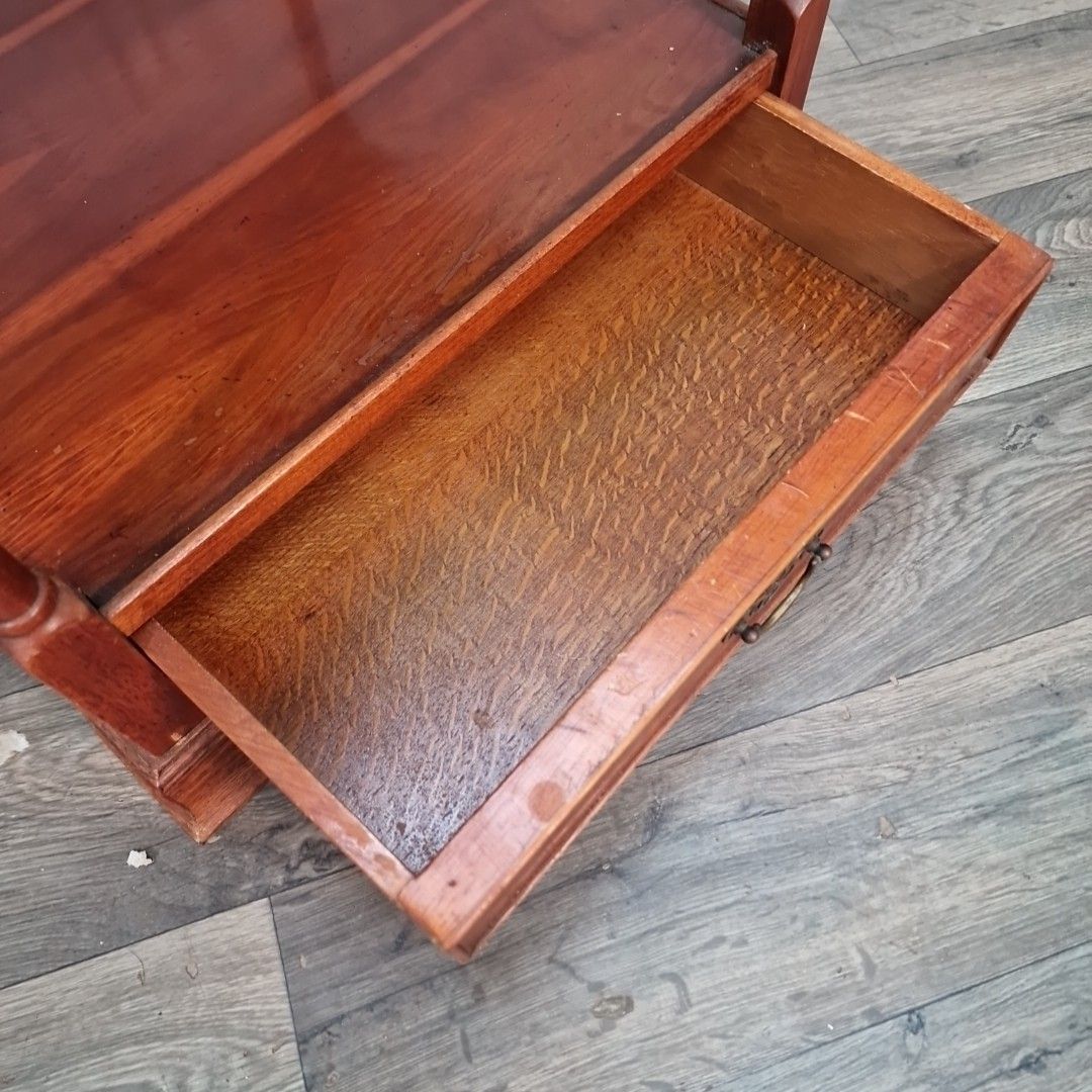 Vintage Whatnot Side Table Two Tier Drawer Turned Mahogany Wooden Plant Stand photo 90.0