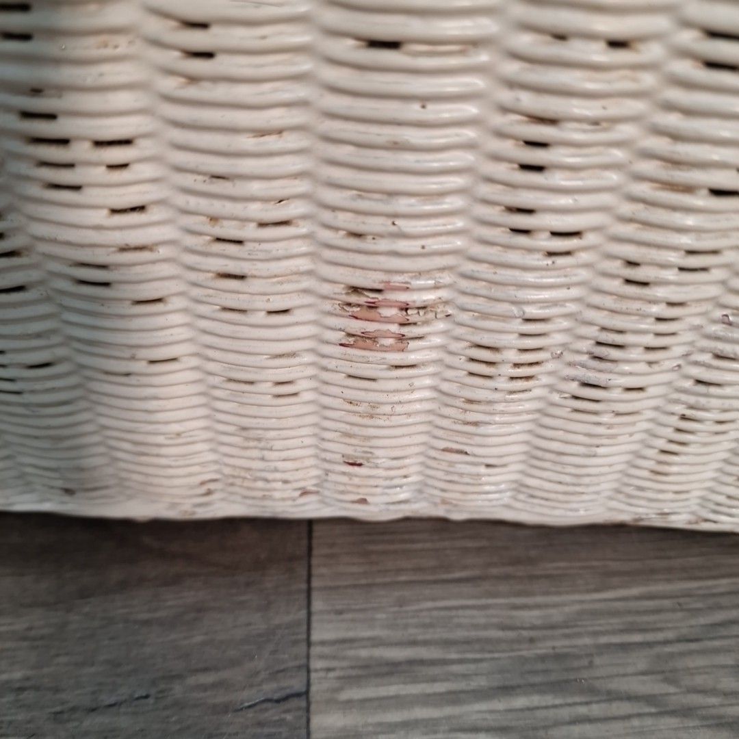 Vintage Wicker Laundry Basket Lloyd Loom Style Lined Storage Blanket Box Retro photo buy