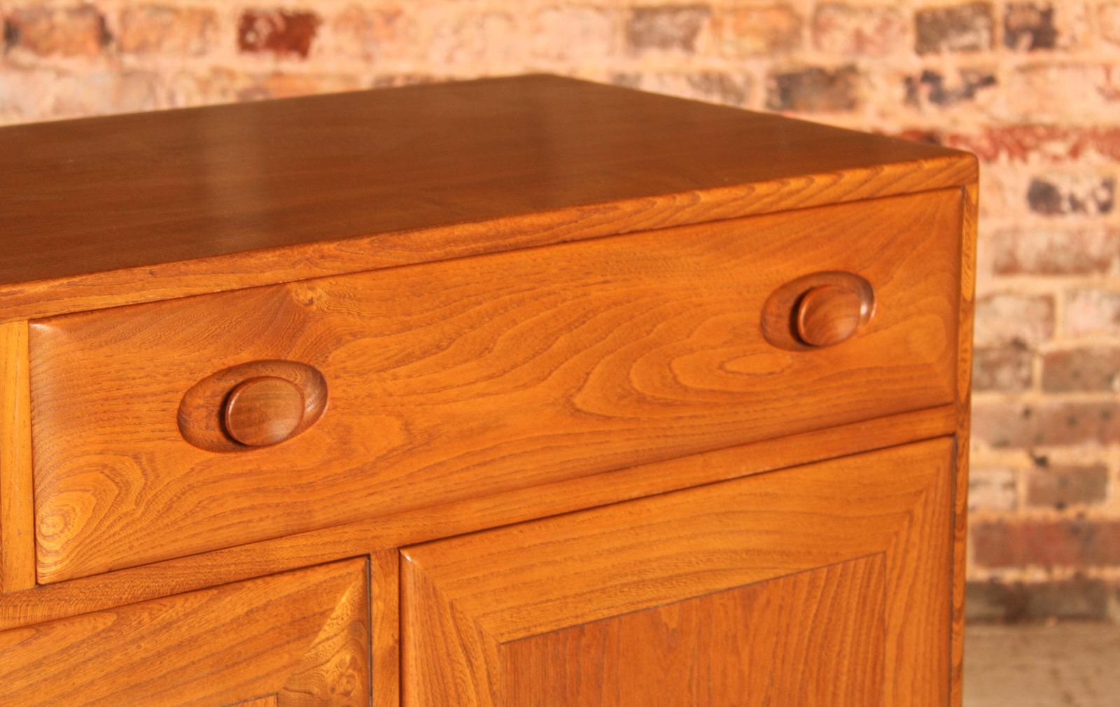 Mid Century Ercol Windsor Solid Elm Sideboard On Casters, Circa 1960s photo vinterior