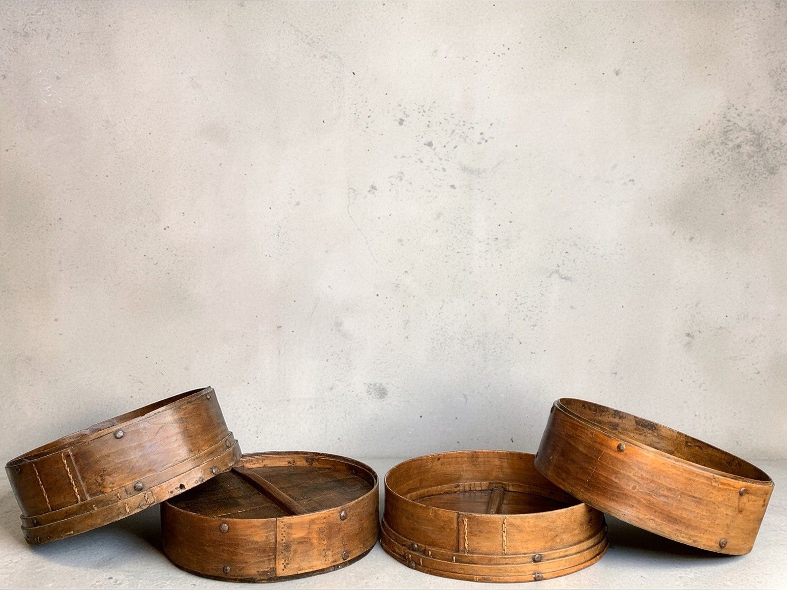 Large Chinese 4 Sectional Food Carrier Rustic Bamboo Wood Side Occasional Table photo furniture
