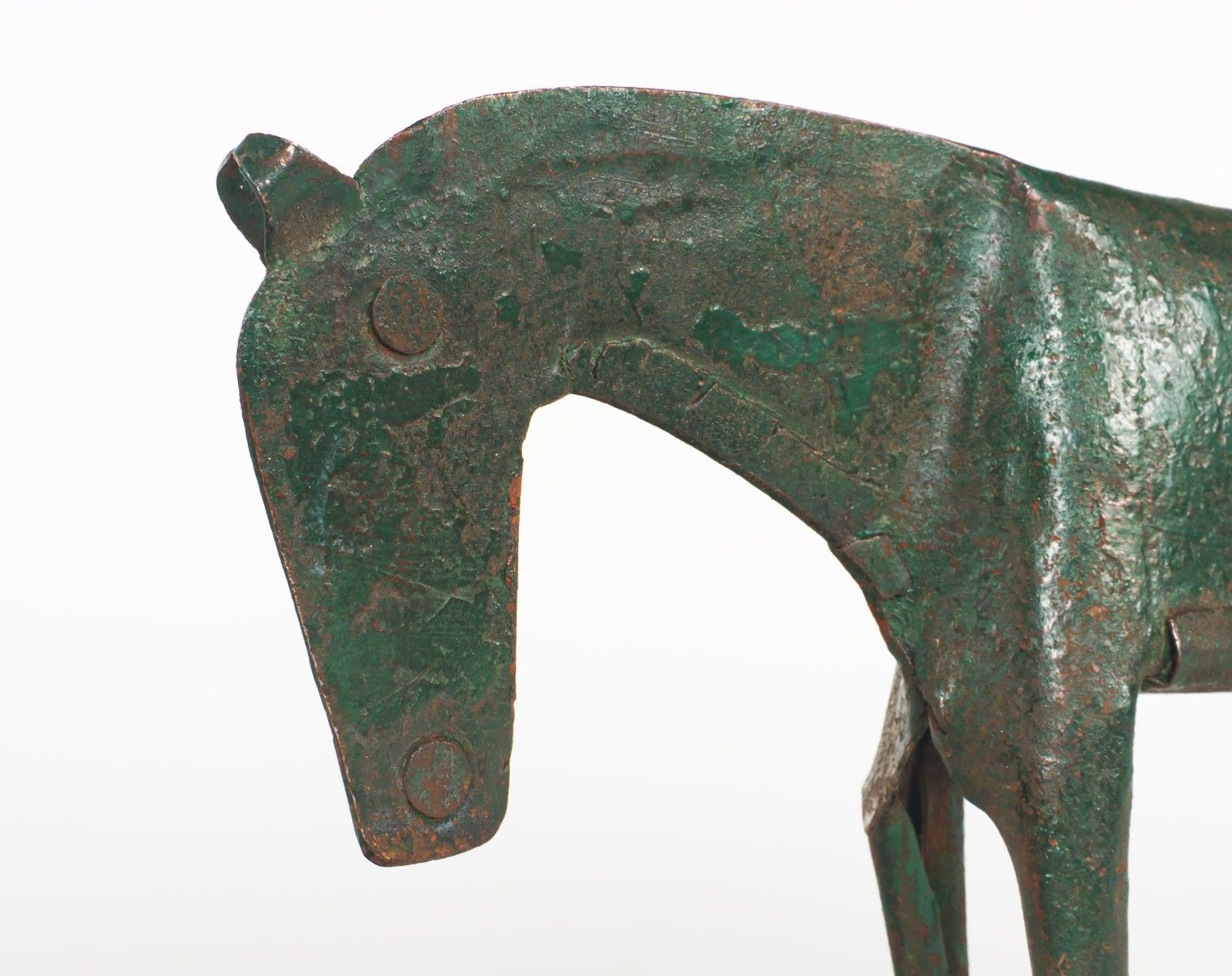 Vintage 1950s Or 1960s Indian Sculptural Folk Art Distressed Green Tin Horse photo 95.0