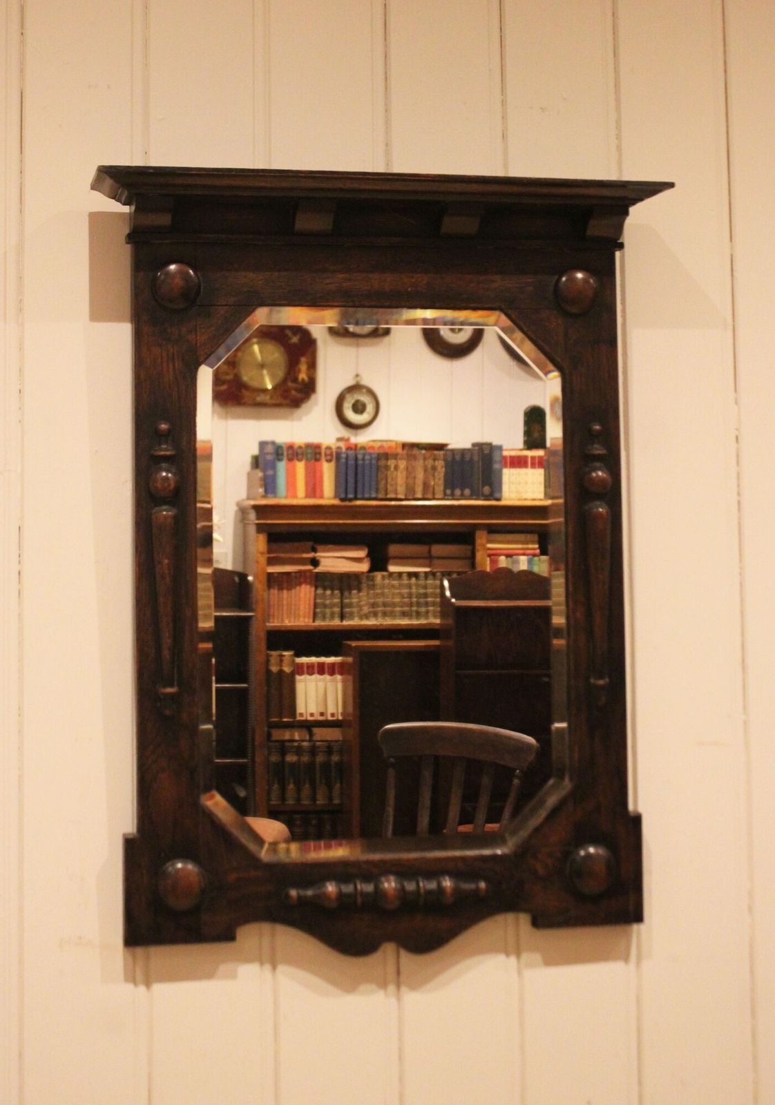 Solid Oak Wall Mirror, 1920s, Vintage photo for sale