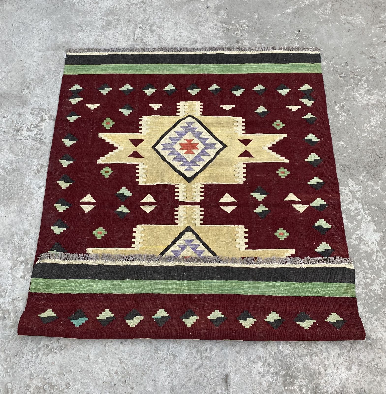 Southwestern Kilim Handwoven Wool 5x6 Area Rug photo vintage