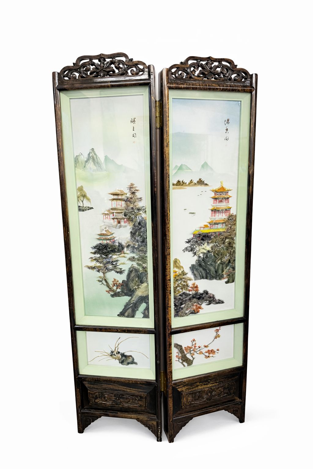 Large Chinese Folding Screen With Mother Of Pearl Inlay | Carved Hardwood | Five Panel Room Divider photo furniture