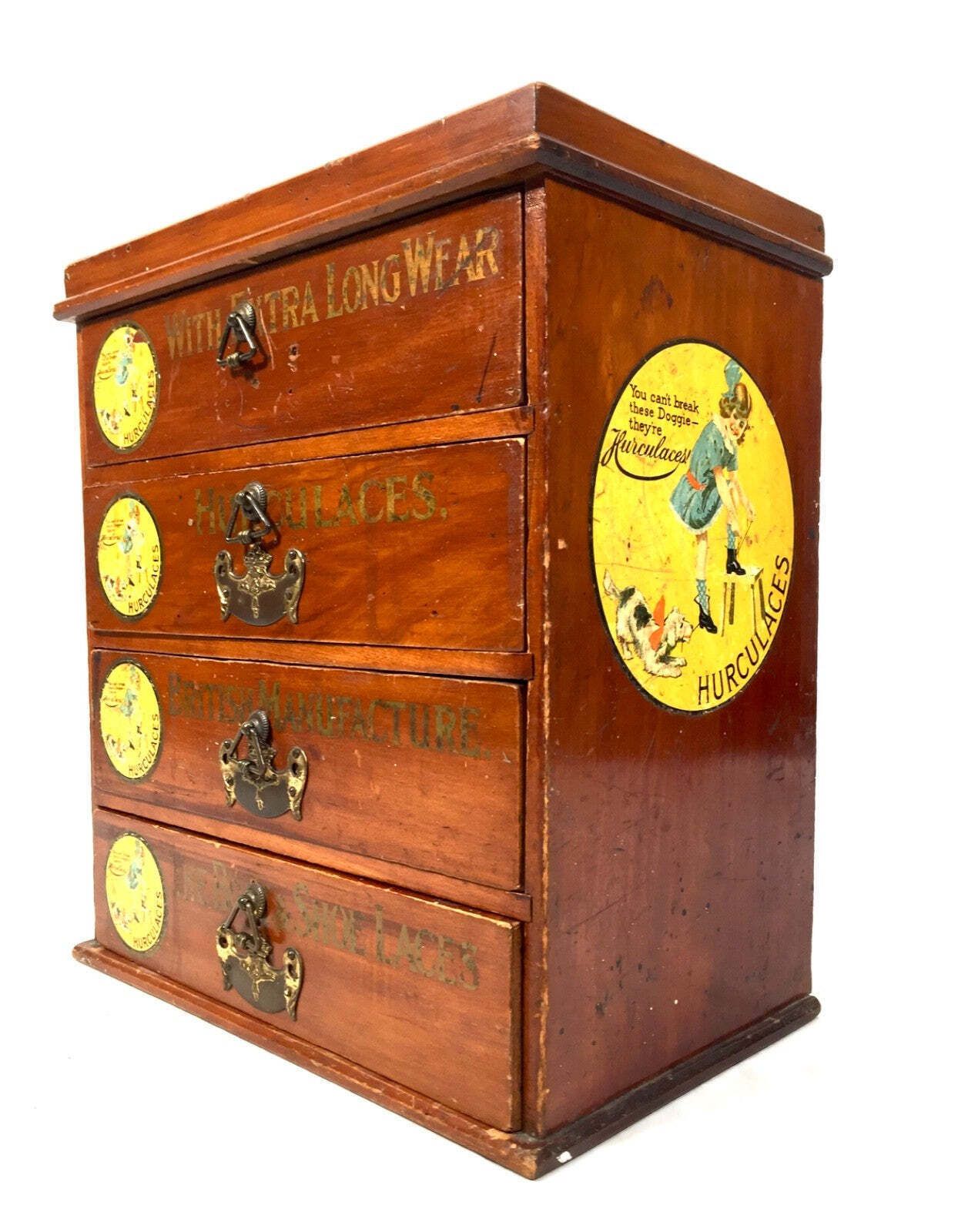 Antique Advertising Hurculaces Haberdashery Shop Counter Drawers Cabinet C1930