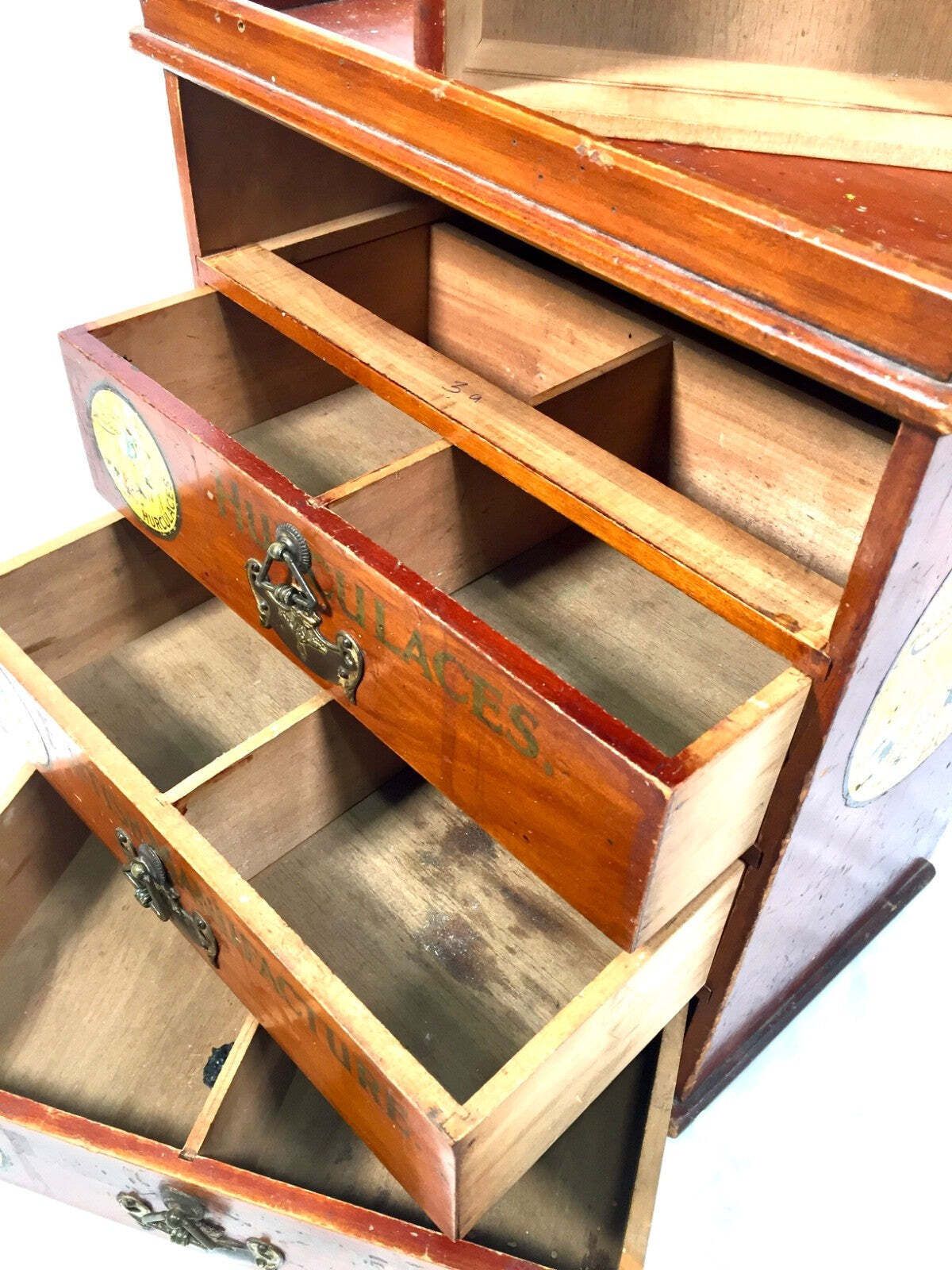 Antique Advertising Hurculaces Haberdashery Shop Counter Drawers Cabinet C1930 photo vintage