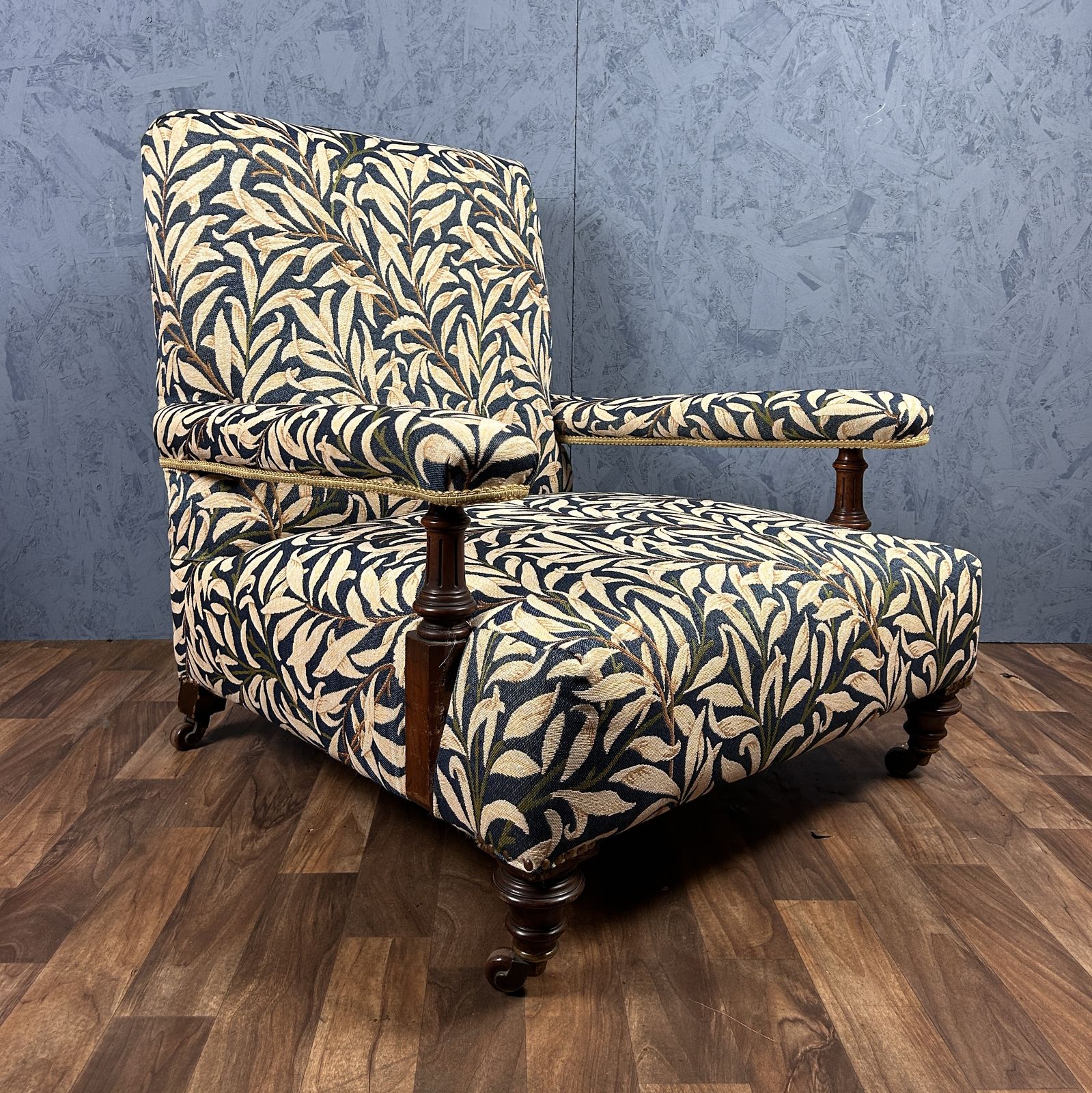 A 19th Century Open Armchair In Manner Of Howard & Sons In William Morris Fabric