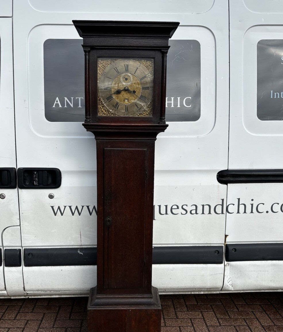 8 Day Longcase Clock, Stevenson Of Stafford. Brass Face. photo vintage