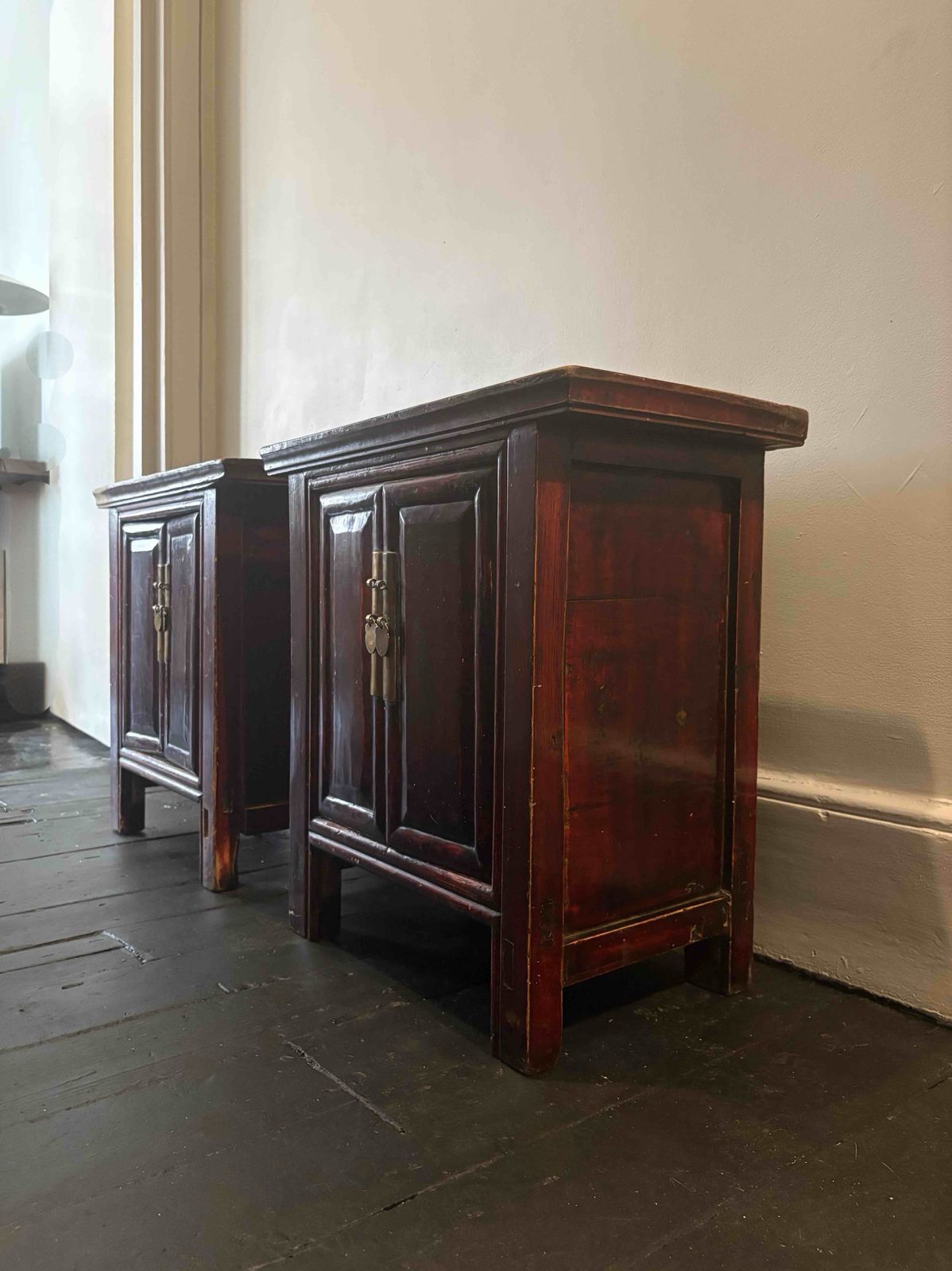 Turn Of The Century Lacquered Little Bedside Tables, China Circa 1905