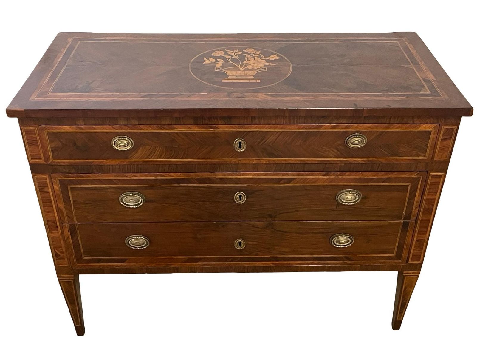 Furniture Italian Walnut Neoclassical Commode / Chest Of Drawers With Inlay Design photo