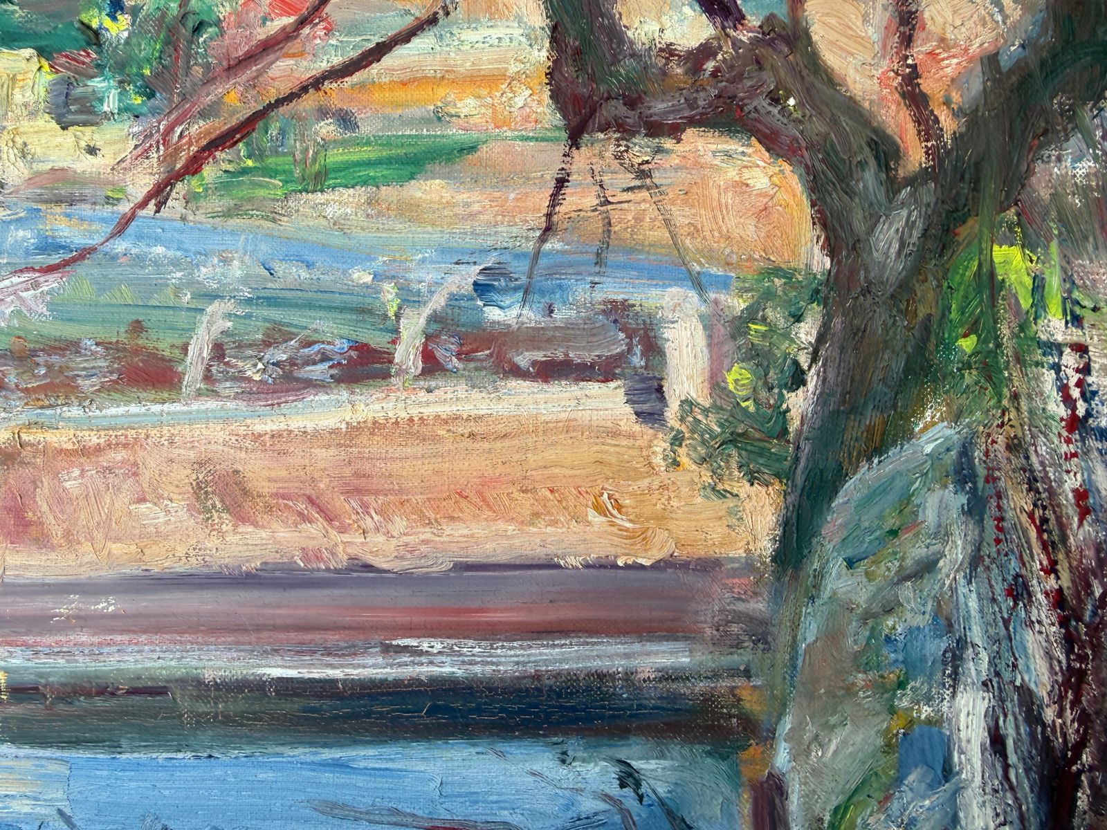 Simó Busom Grau Simó Busom, Catalan Mediterranean Landscape With River, Signed Mid Century Oil C.1960 photo Art