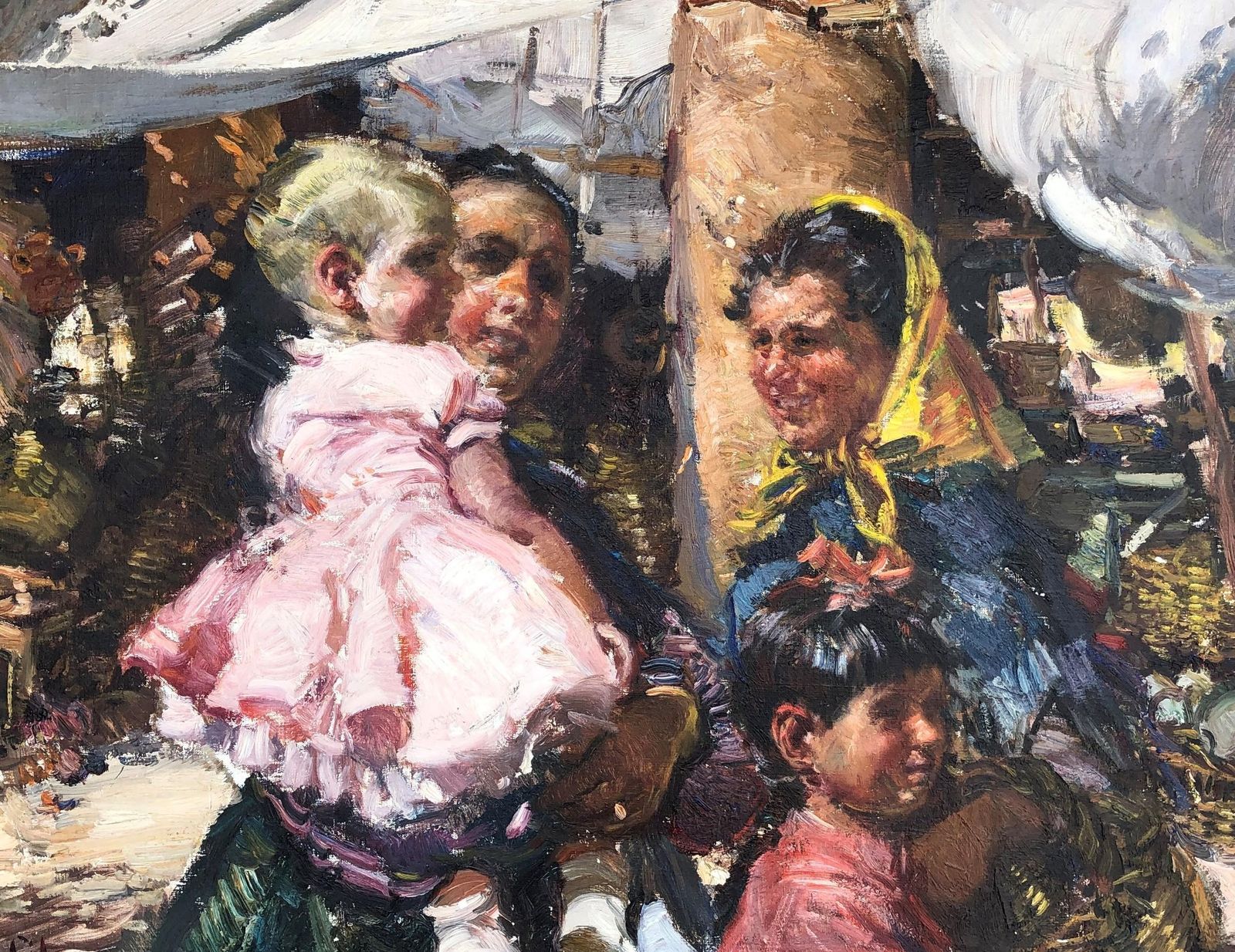 Ignacio Gil Sala Ibiza Market Scene, 1960s – Large Spanish Mediterranean Oil 1960s photo furniture