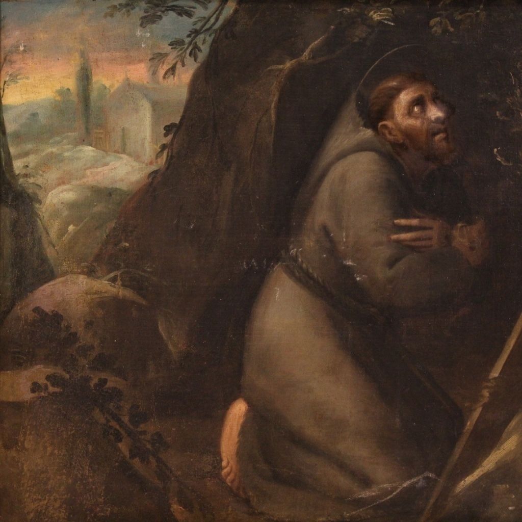 Antique Religious Painting From The 18th Century Saint Francis photo furniture
