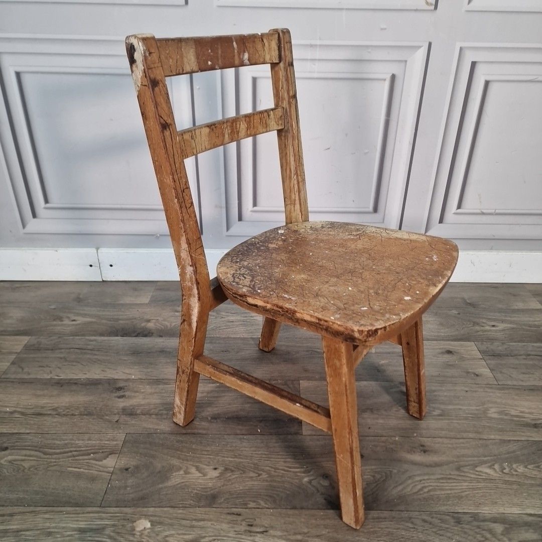 Furniture Vintage Wooden School Chair Small Child's Utility Seat Mid Century Retro Mcm photo