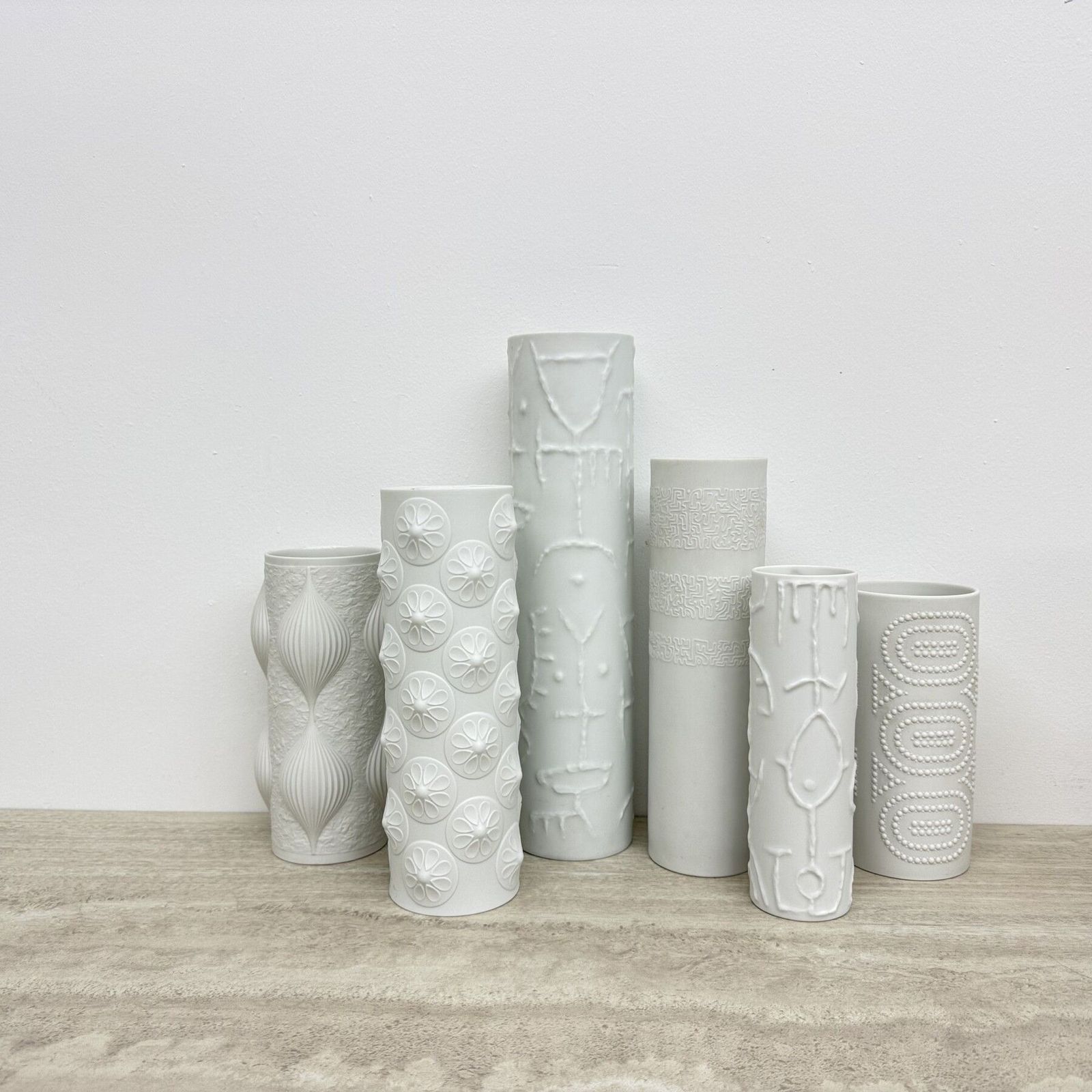 Set Of 6 Biscuit Porcelain Vases , 1970s