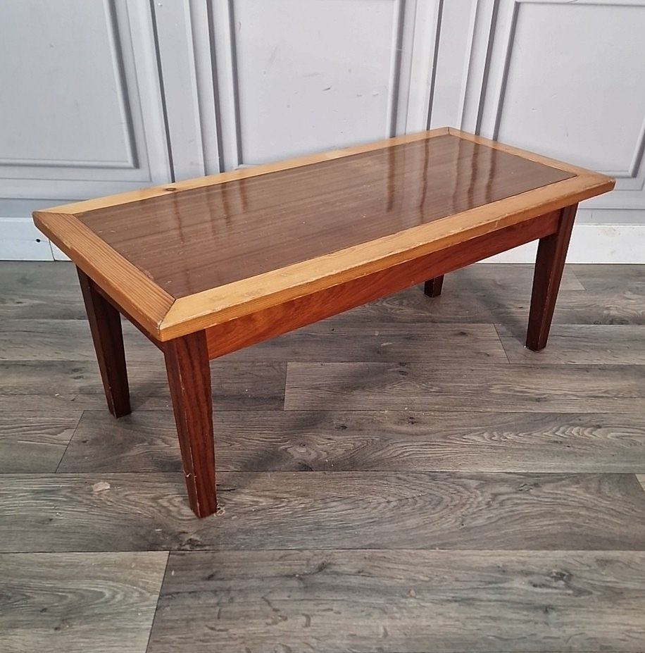 Vintage Coffee Table Mid Century Two Tone Wooden Pine Retro Side Mcm