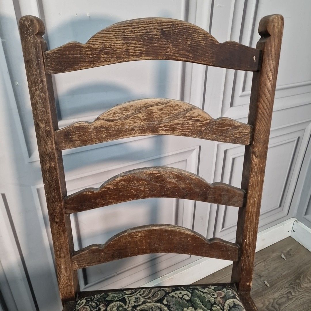 Furniture Pair Vintage Dining Chairs By Jaycee Ladder Back Upholstered Seats Retro Wood photo