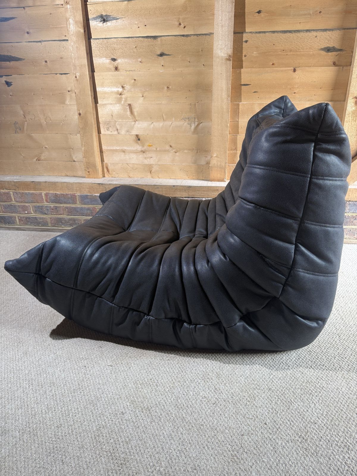 Vintage Ligne Roset Togo Lounge Chair In Black Leather photo for sale