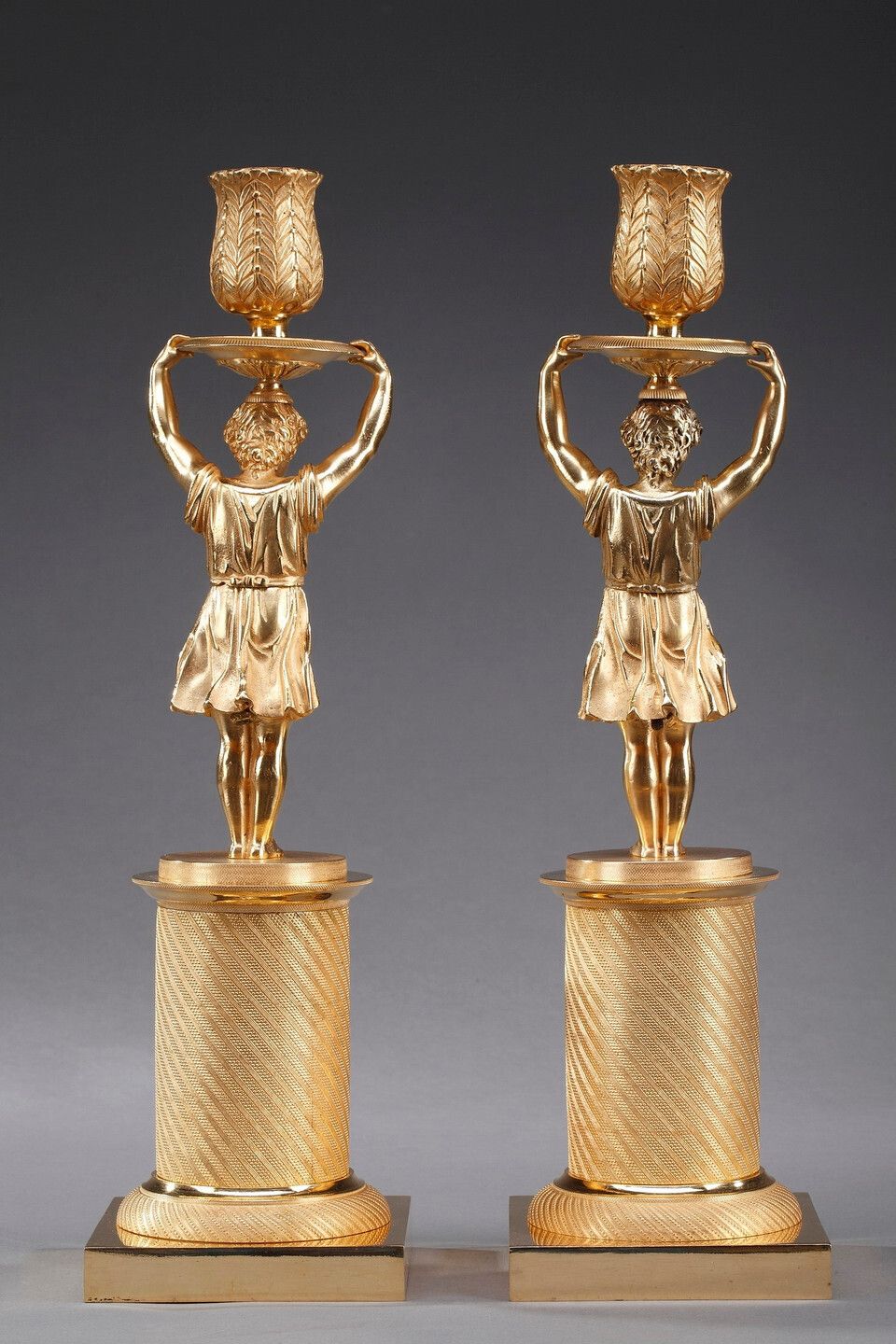 Pair Of Restoration Style Gilt Bronze Candlesticks photo vinterior
