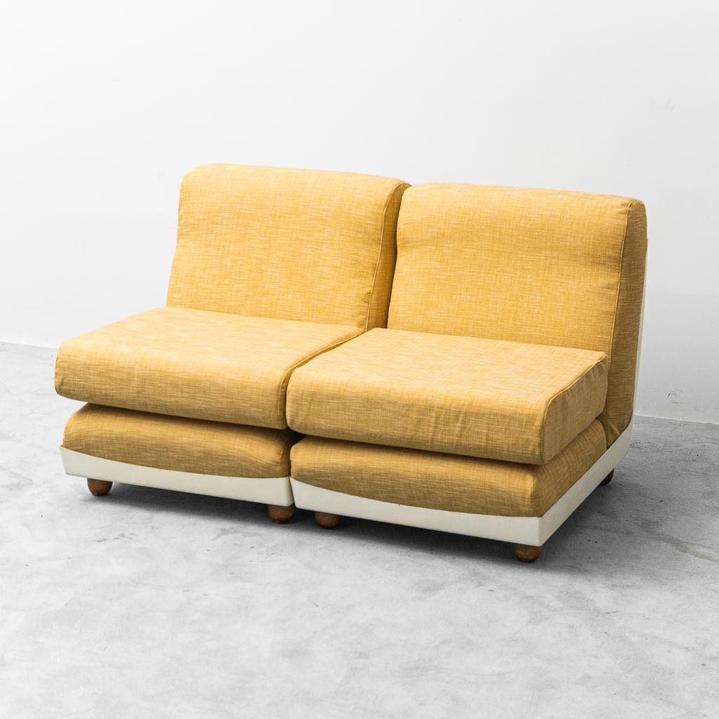 Pair Of Vintage Yellow Fabric Armchairs From The 1970s photo for sale