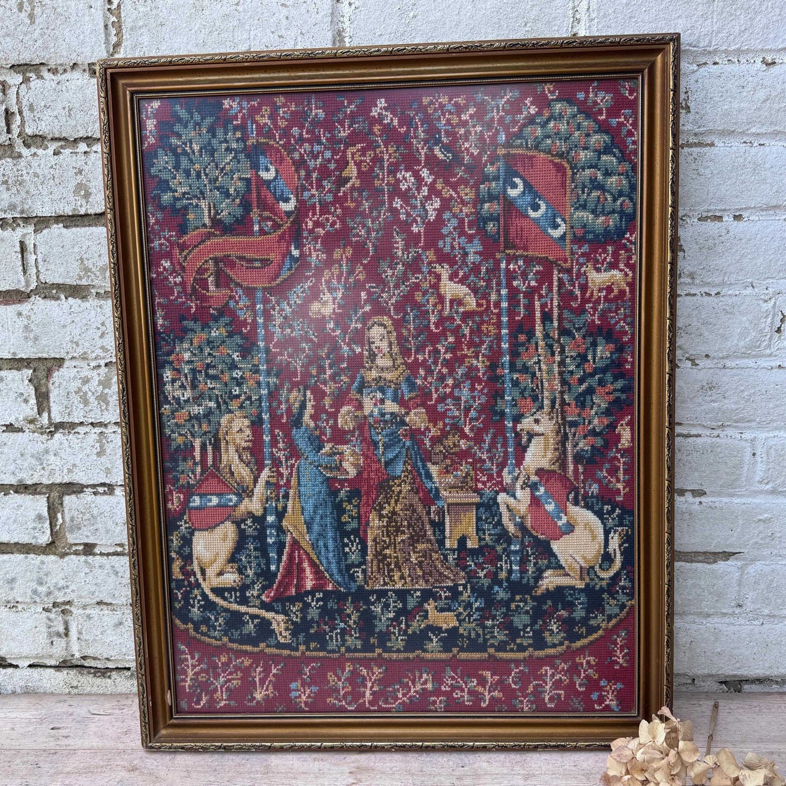 French Vintage Floral Tapestry Picture