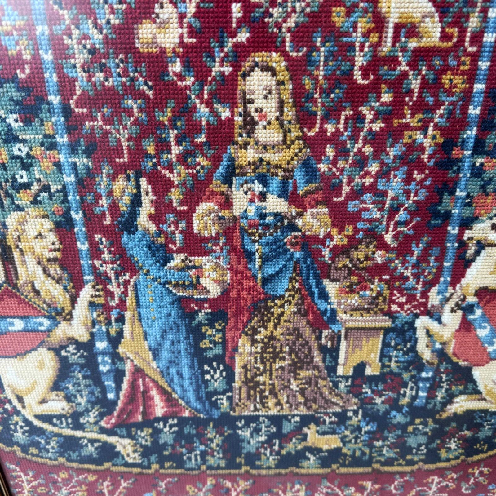 French Vintage Floral Tapestry Picture photo for sale