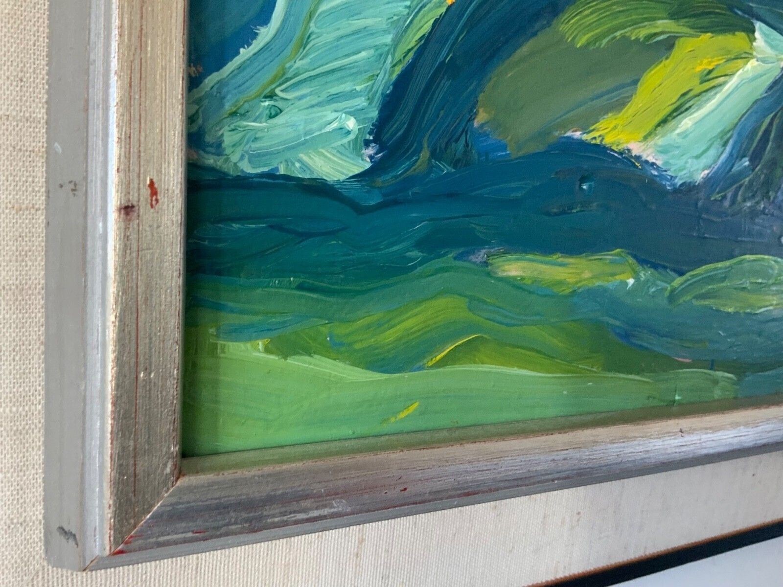 photo for sale Vintage Painting Abstract Modernist Landscape By Thabe Carlson 1971