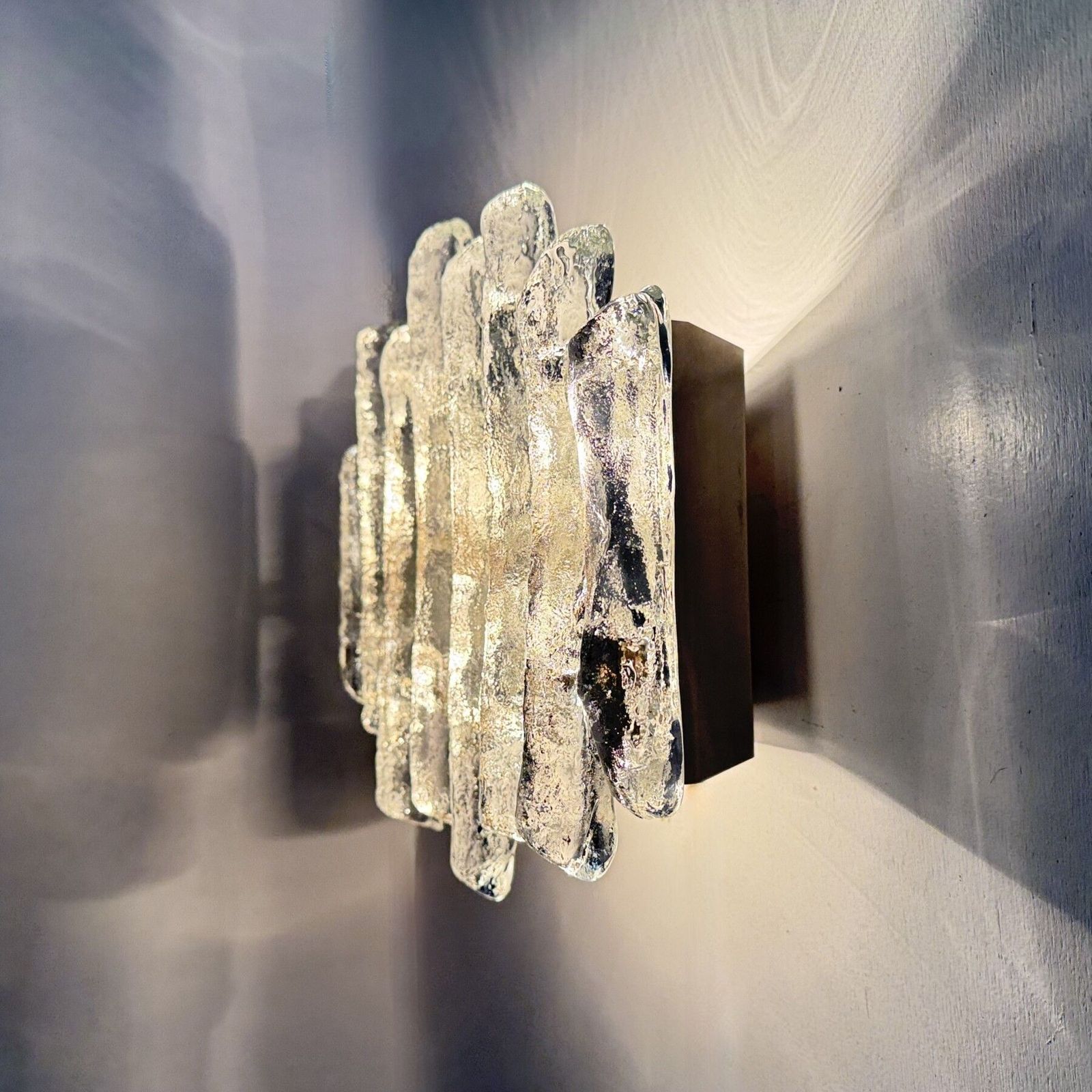 Wall Sconces In Murano Ice Glass And Metal By J.T. Kalmar For Kalmar, 1960s photo Lighting