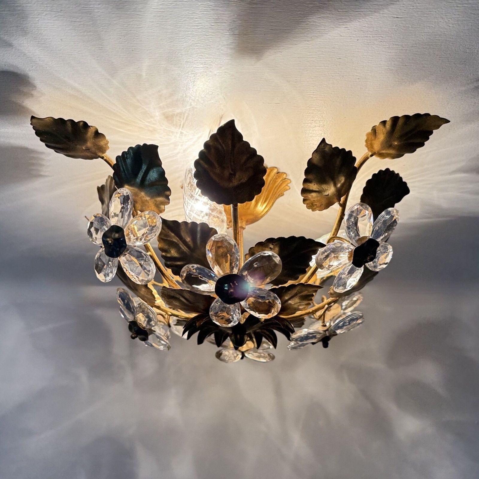 Mid Century Design Banci Style Ceiling Lamp Crystal Flower , 1970s photo Lighting