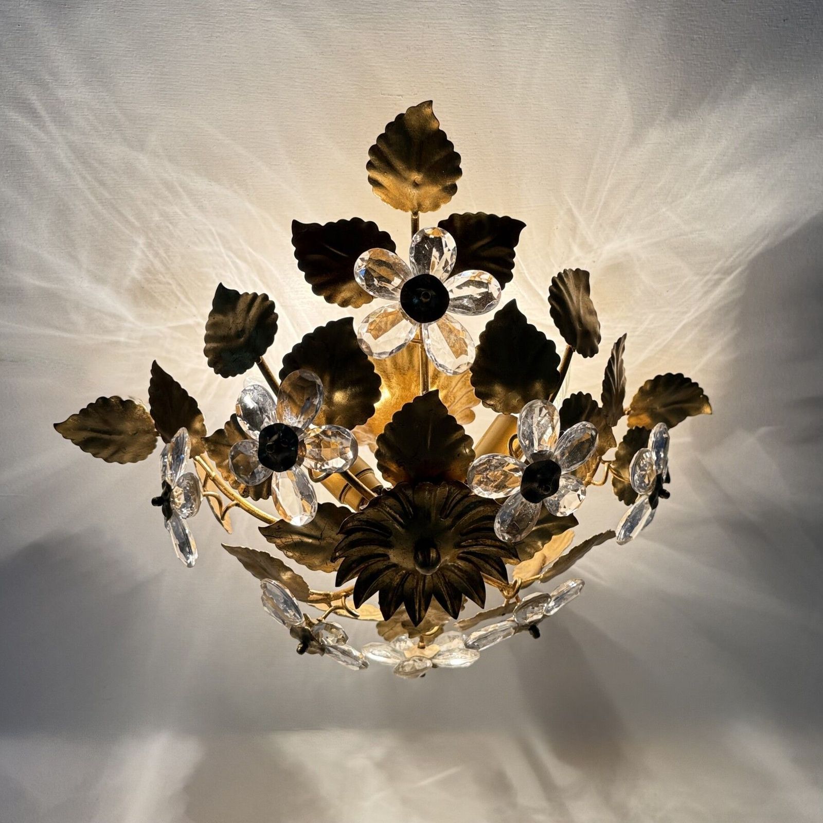 406.0 Mid Century Design Banci Style Ceiling Lamp Crystal Flower , 1970s photo