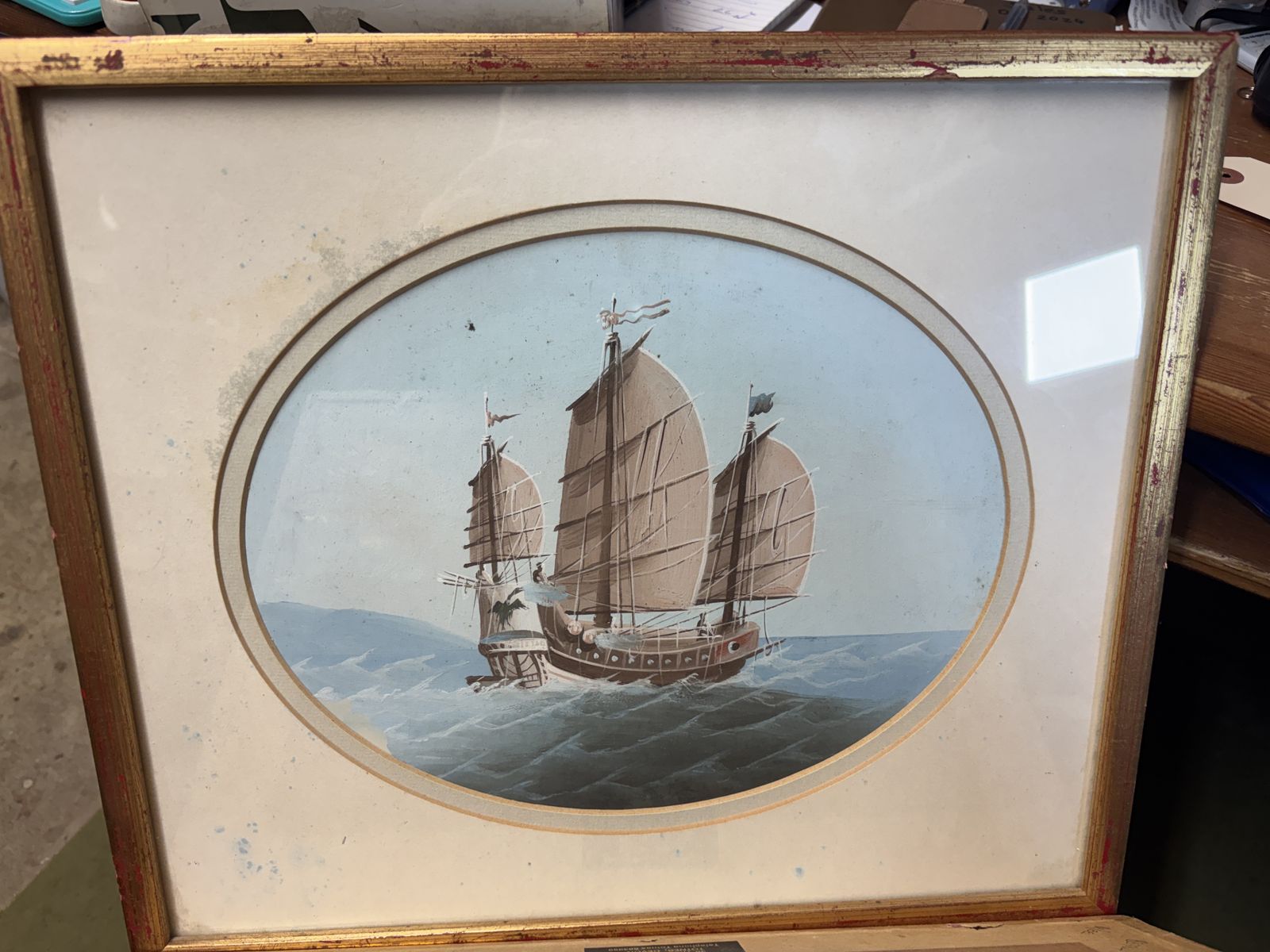 Pair Of 19th Century Chinese Gouache Junk Boats photo Art