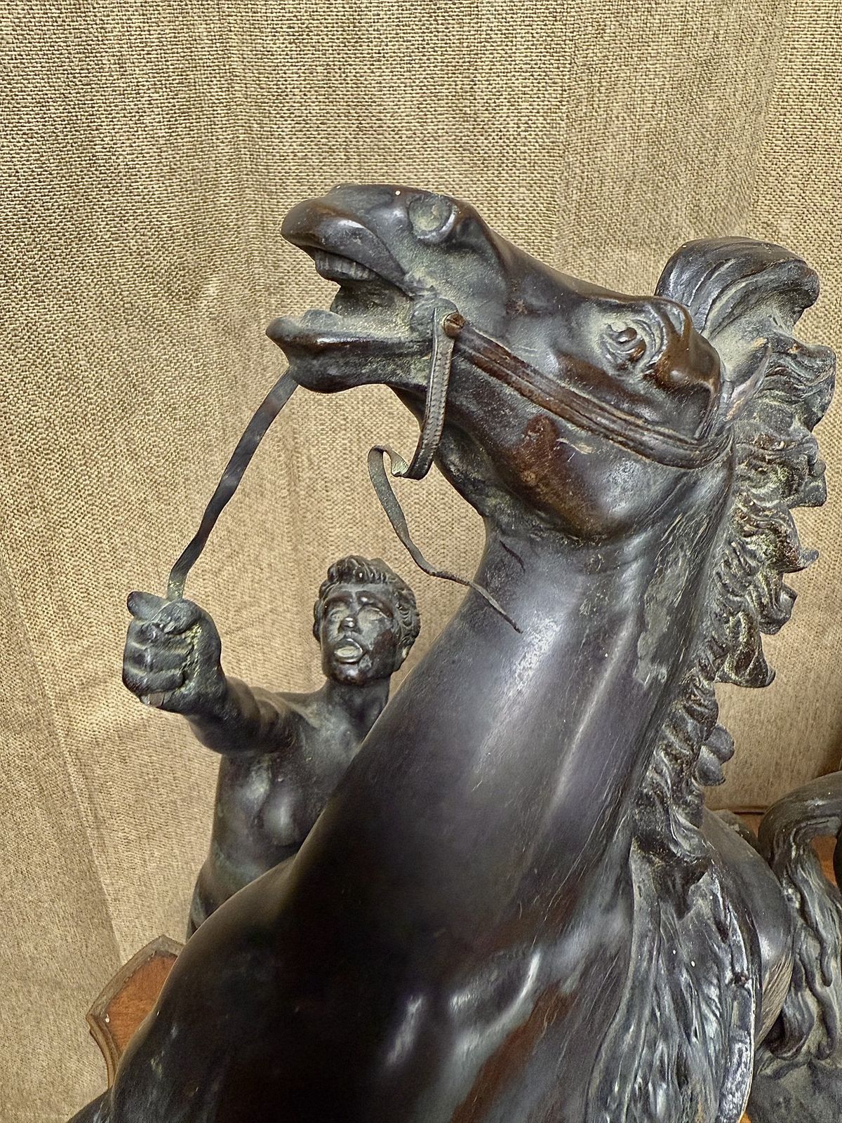 Large Pair Of Dark Patinated Bronze Marly Horse Tamers After Guillaume Coustou, 19th Century photo 1200.0