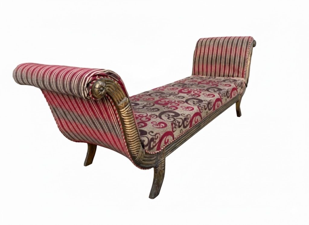 Empire Style Chaise Lounge With Carved Wood Frame photo furniture