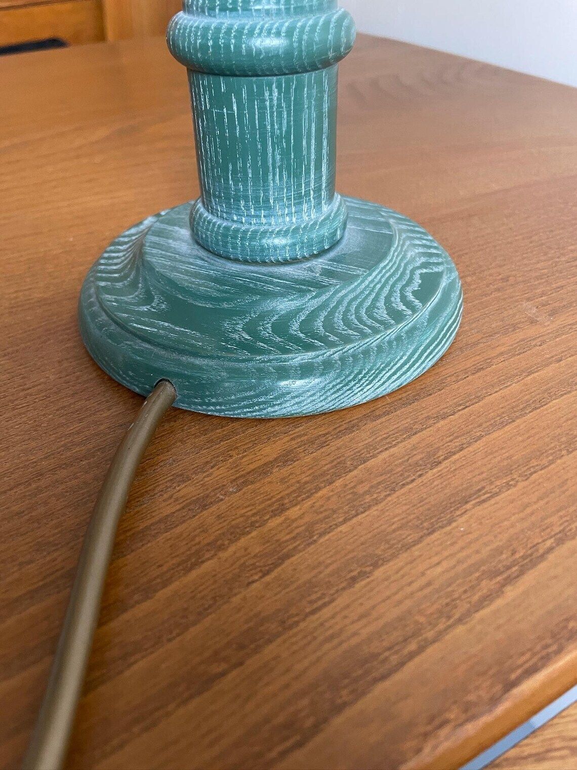 Vintage Green Stained Pine Table Lamp 80s 90s Square Shade photo buy