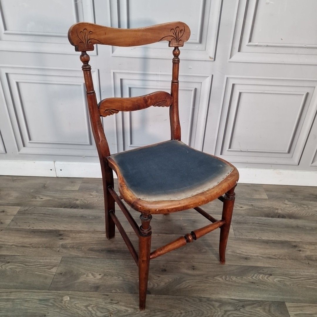 Antique Victorian Bedroom Chair Dining Seat Solid Wood Turned Legs Vintage photo furniture