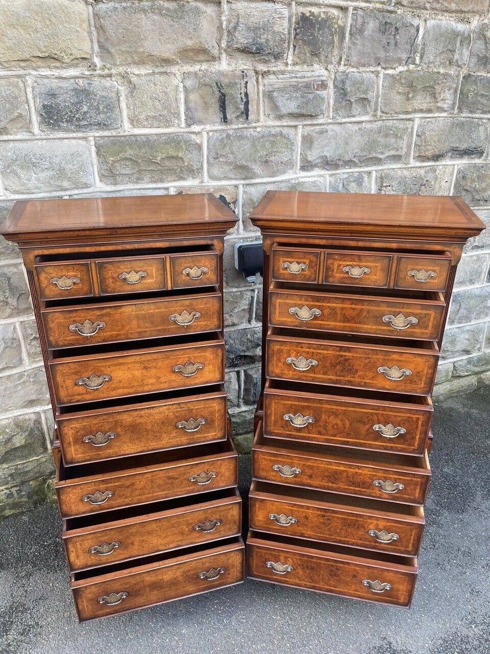 Pair Quality Inlaid Burr Walnut Tallboys photo buy