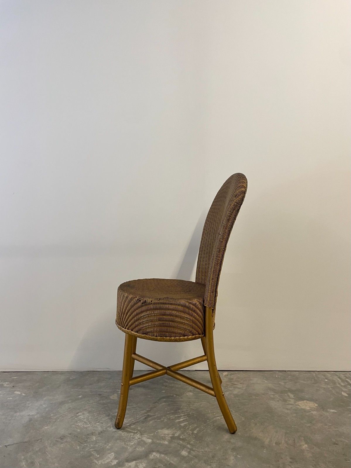 Vintage Circa 1930s Lloyd Loom Original Gold Painted Occasional Dining Chair photo for sale