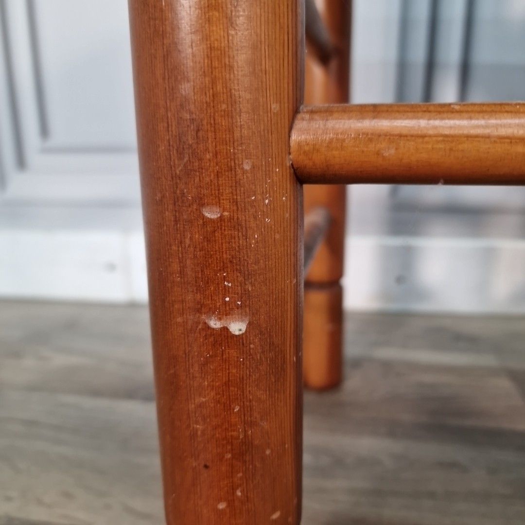 90.0 Vintage Pair Wooden Stools Rush Seats Faux Bamboo Mid Century Retro photo