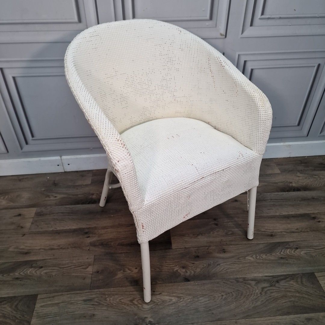 Vintage Tub Chair Lloyd Loom Style – White Painted – Retro Boho For Upcycle photo furniture