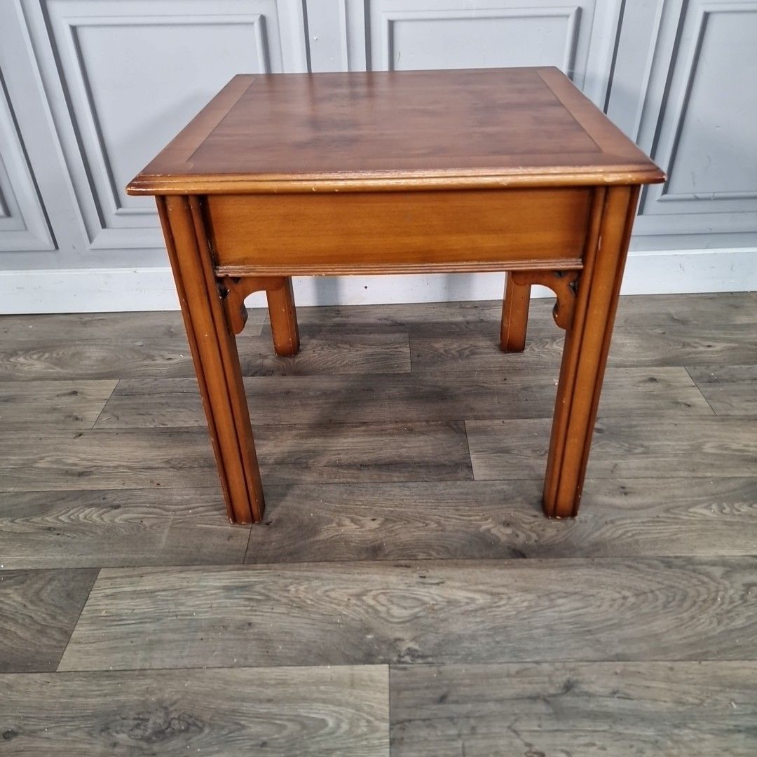 Furniture Vintage Wooden Side Table – Parquet Inlaid Top – Square Lamp Coffee Retro photo