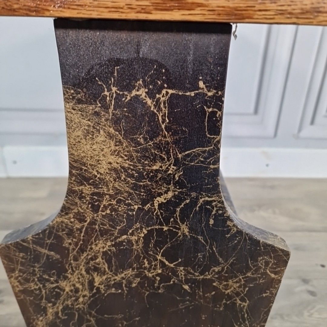 70.0 Vintage Magazine Rack Side Table – Veined Paint Marble Effect – Mid Century Wood photo