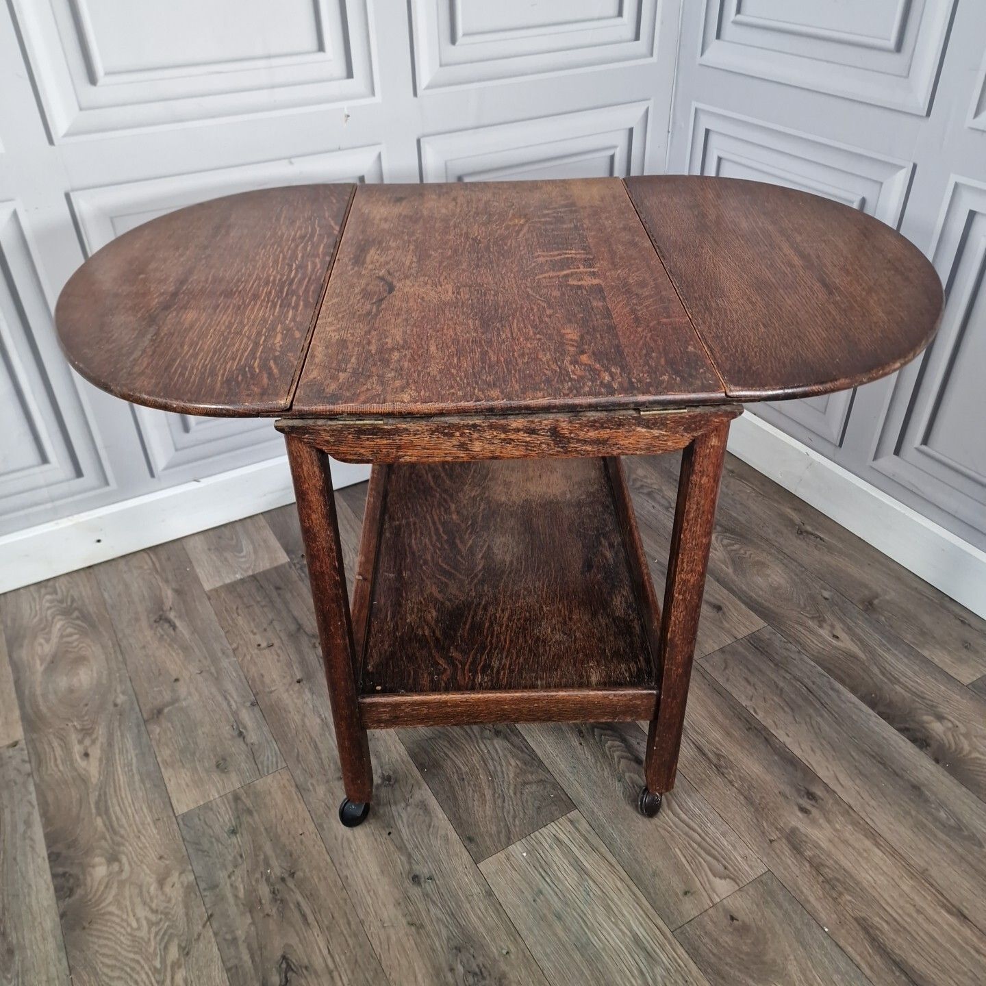 photo vinterior Vintage Drinks Table Trolley Drop Leaf Cocktail Tea Mid Century Oak Solid Wooden