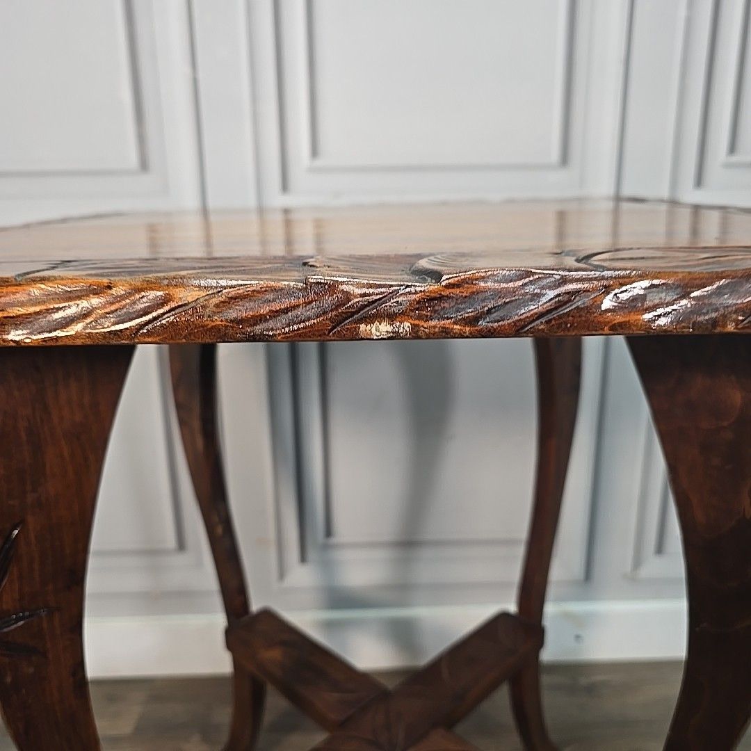 Furniture Antique Lamp Table Liberty Style Carved Arts & Crafts Plant Stand Side Wooden photo