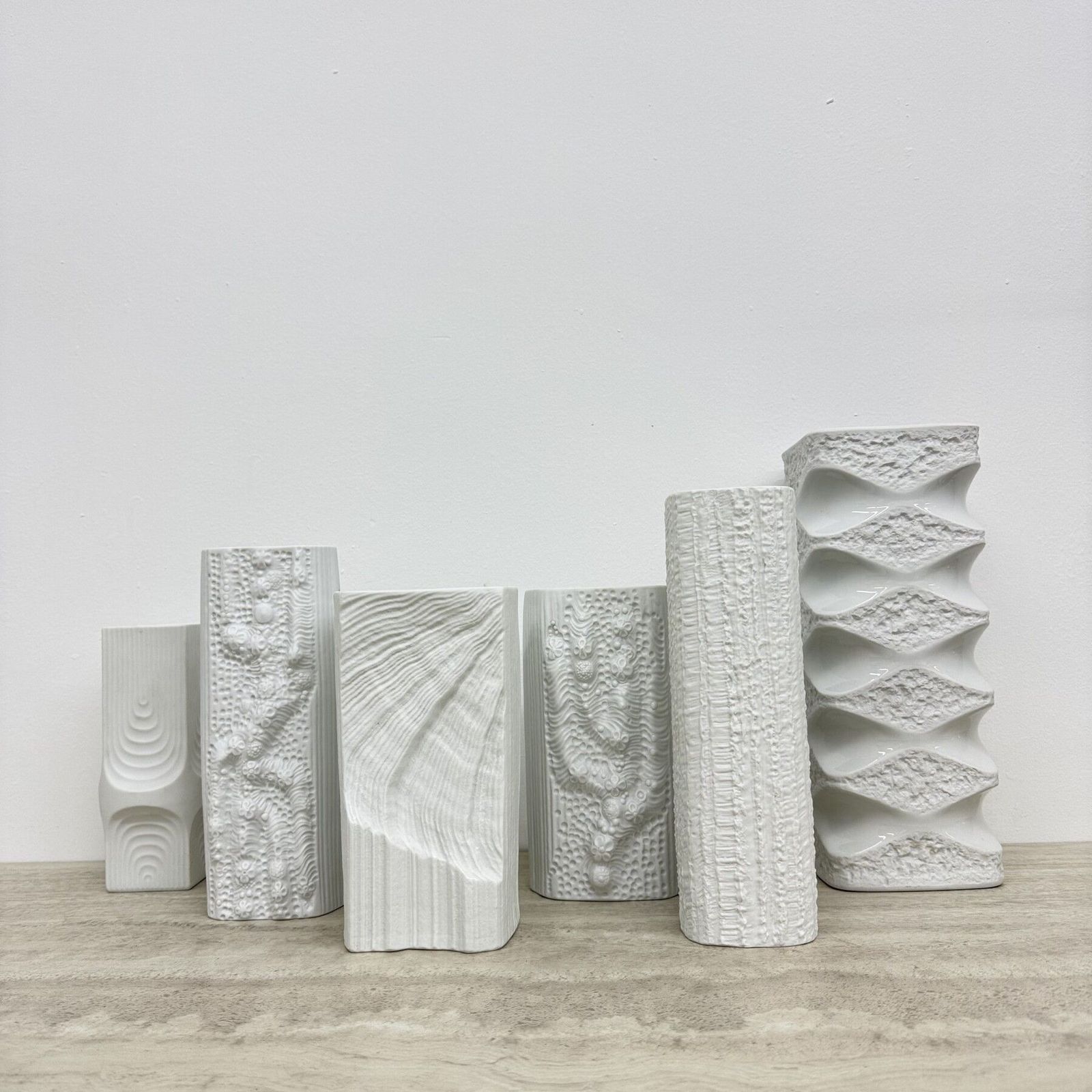 Set Van 6 Rosenthal Bisque Reliëf Vazen Op Art Jaren 1970 photo buy