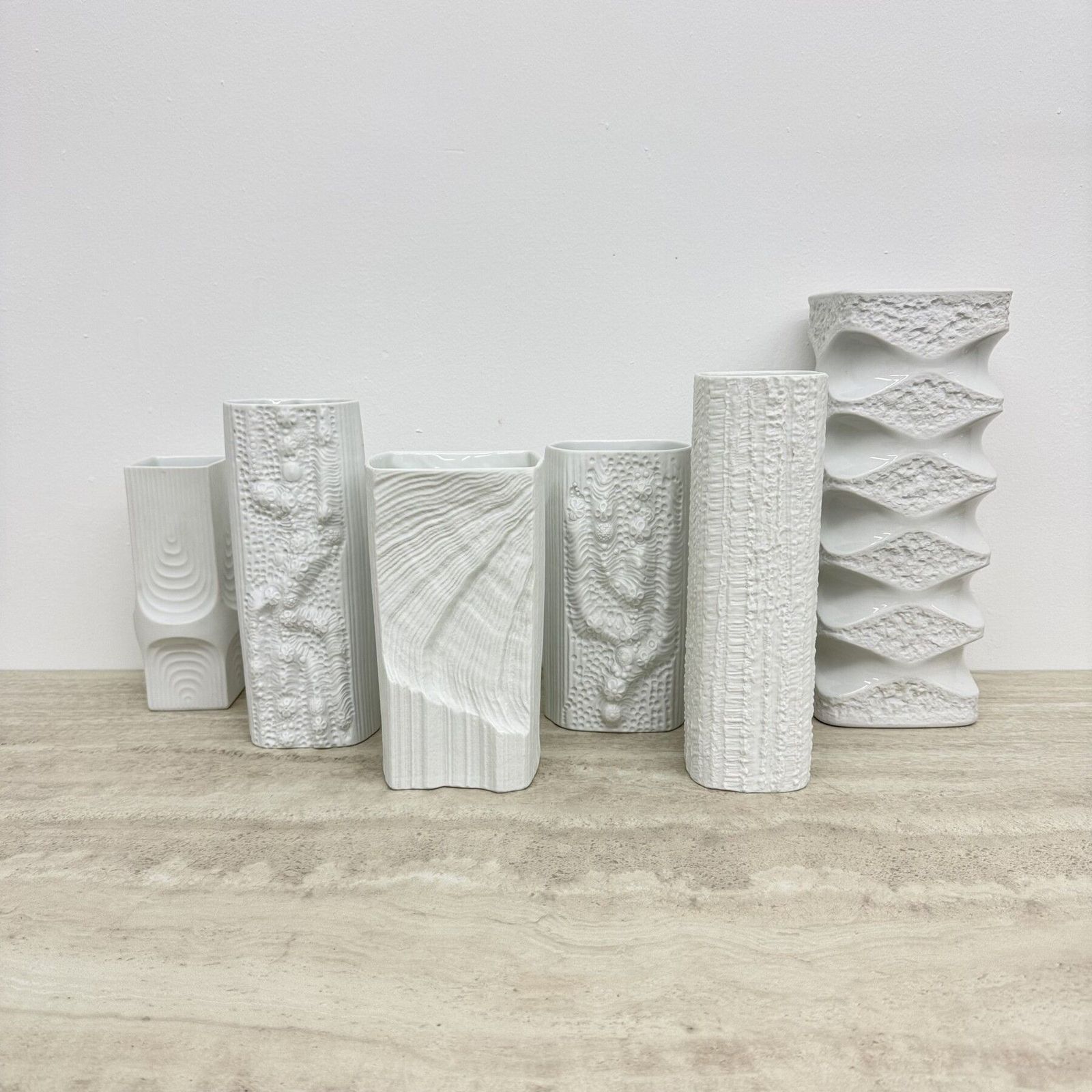 Home Decor Set Of 6 Rosenthal Bisque Reliëf Vases Op Art 1970s photo