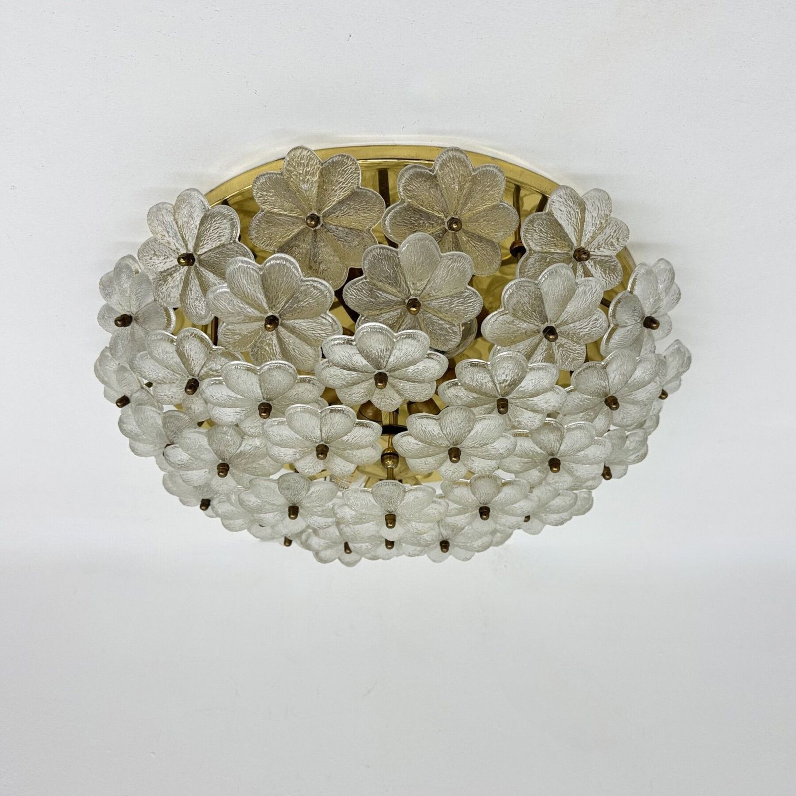 Large Floral Crystal Glass Flush Lamp By Ernst Palme 1970s photo vinterior
